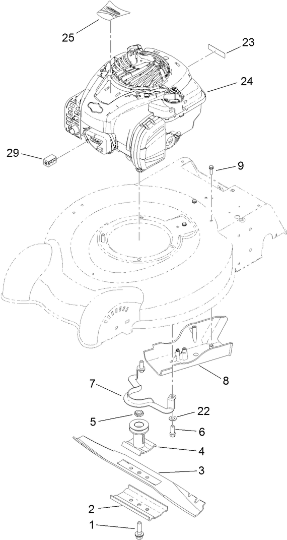 Engine And Blade Assembly Diagram and Parts List for 10632 (313000001 - 313999999)(2013) Lawn Boy Lawn Mower